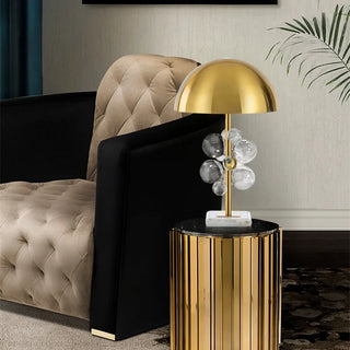 Floral dome marble lamp side — brass LED warm glow