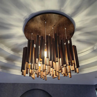 Wooden Pendant Light – Sculptural Ceiling Light with Adjustable Cable | Living Room Lighting