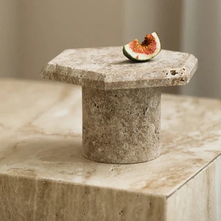 travertine stone tray earthworks luxury raised hexagon handcrafted artisan decor detail
