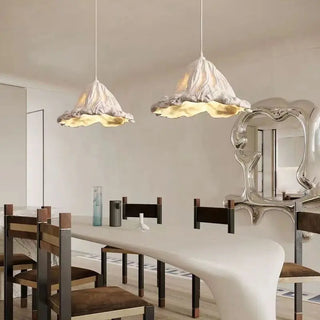 Artisan resin pendant lamp shaped like a lotus leaf — organic luxury lighting