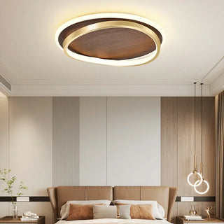 Walnut Wood Ceiling Light – Modern LED Surface Mounted Lamp with Warm Finish