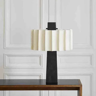 Scandinavian Table Lamp – Minimalist Matte Black Aluminium With Pleated Shade