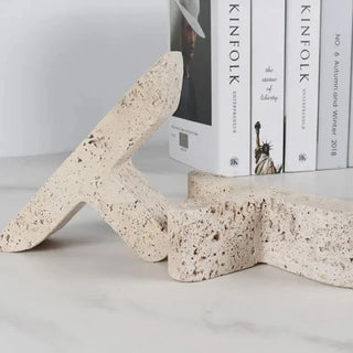 travertine stone bookends elessí leaning beige handcrafted decor set view
