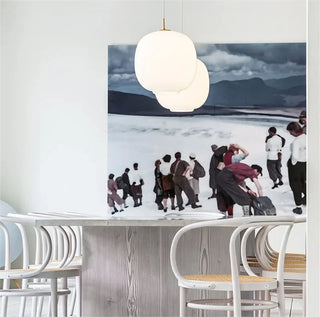 White Glass Pendant Light – Minimalist Kitchen Pendant Lamp with LED Lighting