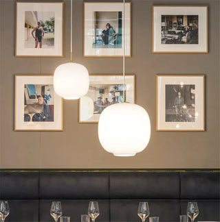 White Glass Pendant Light – Minimalist Kitchen Pendant Lamp with LED Lighting