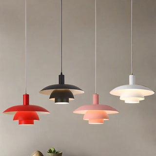 Multi-layer shell pendant lamp detail — adjustable wire ceiling fixture