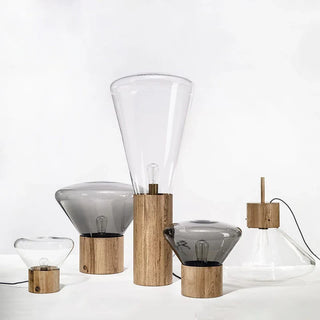 Modern Muffins smoky grey lamp — handblown glass wide view