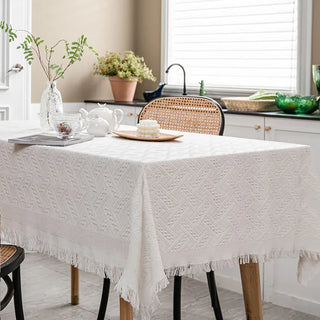 table lace cloth eco polyester tablecloth cover white knitted decor front view
