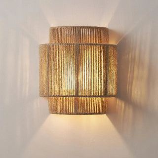 Bohemian Wall Lamp – Woven Rattan Natural Wall Sconce with Soft Light Diffuser