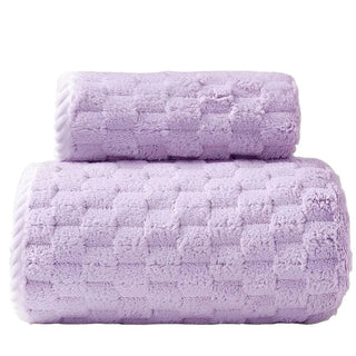 coral velvet bath towel set plush soft quick drying purple towels front view