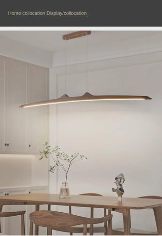 Walnut Pendant Light – Minimalist Dining Room Lighting With Integrated LED Fixture