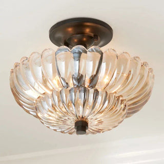 Semi-flush amber glass ceiling fixture, vintage warm glow