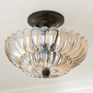 Amber glass vintage semi-flush ceiling light – warm glow detail view