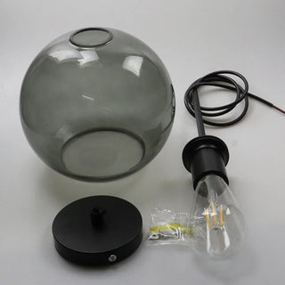 Smoked Glass Pendant Light – Modern Pendant Light with Iron Finish Fixture for Dining Room