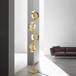 ECLIPSE brass plate floor lamp front – handmade dimmable LED