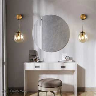 Metal Wall Sconce – Glass Globe Light with Electroplated Iron Arm | Bedroom & Living Room Lamp