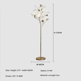 Metal Floor Lamp – Ginkgo Leaf Art Deco Lighting | Durable Plated Iron Lamp