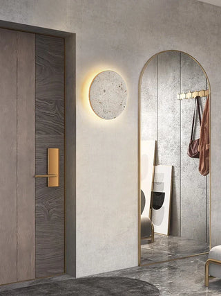 Natural Travertine Wall Sconce - Backlit LED Stone Light With Adjustable Brightness