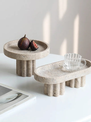 travertine stone tray earthworks handcrafted elegant italia stone collection serving tray side view