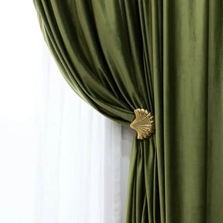 blackout velvet curtain thick luxury olive green velvet drapes rod pocket front view