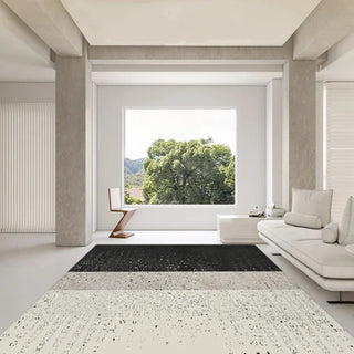 designer carpet rug modern area rug contrast slit pattern polyester floor covering side view