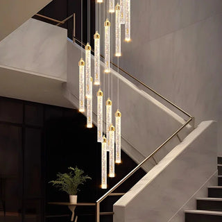 Gold Crystal Chandelier – Rotating Pendant Light for Large Space Lighting