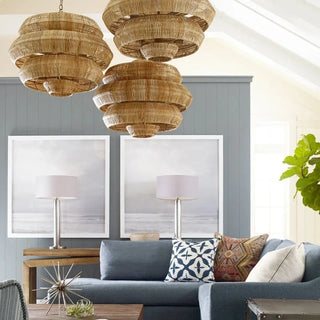 Woven Rattan Pendant Light – Handwoven Shade Dining Room Lamp with Adjustable Cable