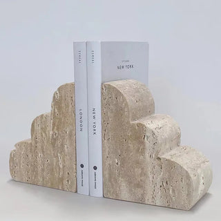 marble bookends travertine stone wave design handcrafted elegance set close-up