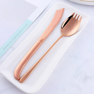designer cutlery set stainless steel 4 piece spork flatware luxury dining utensils lifestyle view