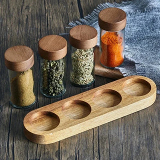 japanese seasoning jar glass wooden lid eco-friendly spice storage set detail