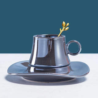 luxury coffee cup handcrafted ceramic mug 180ml sky blue stylish beverage cup angle view