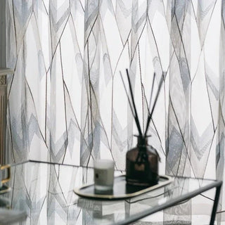 sky blue milos luxury patterned sheer curtain geometric design set view