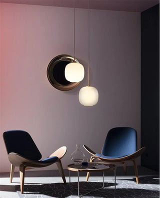 White Glass Pendant Light – Minimalist Kitchen Pendant Lamp with LED Lighting