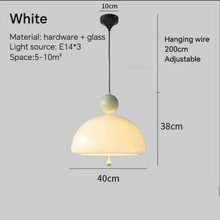 Creamy Glass Pendant Light – Modern LED Bedroom Lamp with Iron Finish Fixture