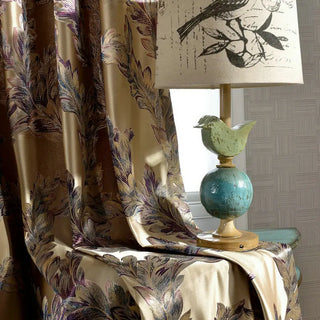 peacock feather curtain luxury blackout drapes grommet top heavy fabric detail