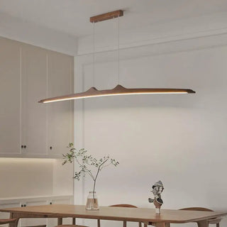 Walnut Pendant Light – Minimalist Dining Room Lighting With Integrated LED Fixture