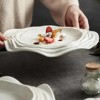 white ceramic plate earthworks handcrafted porcelain plates unique wave design set view