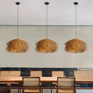 Braided Rattan Pendant Lamp – Vintage Adjustable Height Decorative Pendant Light