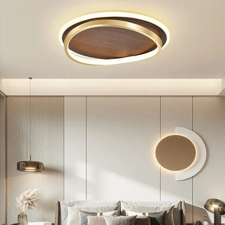 Walnut Wood Ceiling Light – Modern LED Surface Mounted Lamp with Warm Finish
