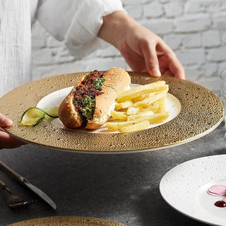 ceramic dining plates earthworks luxury porcelain dinnerware set handcrafted white gold detail