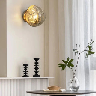 Stained glass wall lamp illuminated — Lava handcrafted aluminum sconce