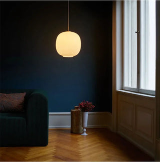 White Glass Pendant Light – Minimalist Kitchen Pendant Lamp with LED Lighting