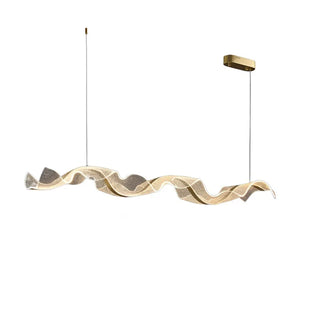 Undulating metal ribbon pendant — sculptural designer hanging light