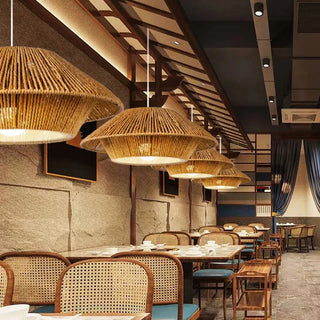 Japanese Pendant Lamp – Handcrafted Braided Metal Shade with Warm Ambient Light