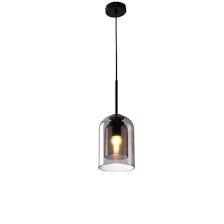 Smoky grey double glass pendant light — mid-century style ceiling lamp