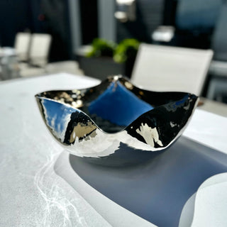 stainless steel bowl rikan polished hammered shell shape liquid metal finish 13.3 inch angle view