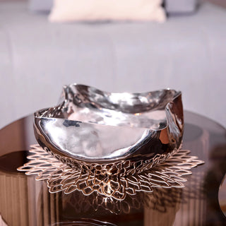stainless steel bowl rikan polished hammered shell shape liquid metal finish 13.3 inch detail