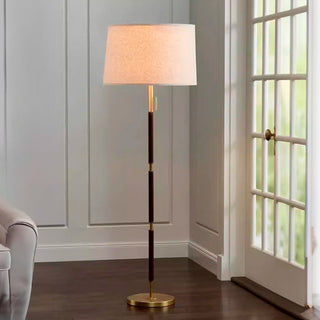 Minimalist postmodern lamp wide view — fabric warm