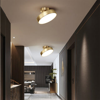 Modern copper ceiling lamp close-up, acrylic shade semi-flush