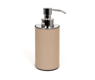 round leather chrome gold designer soap dispenser premium bathroom front view